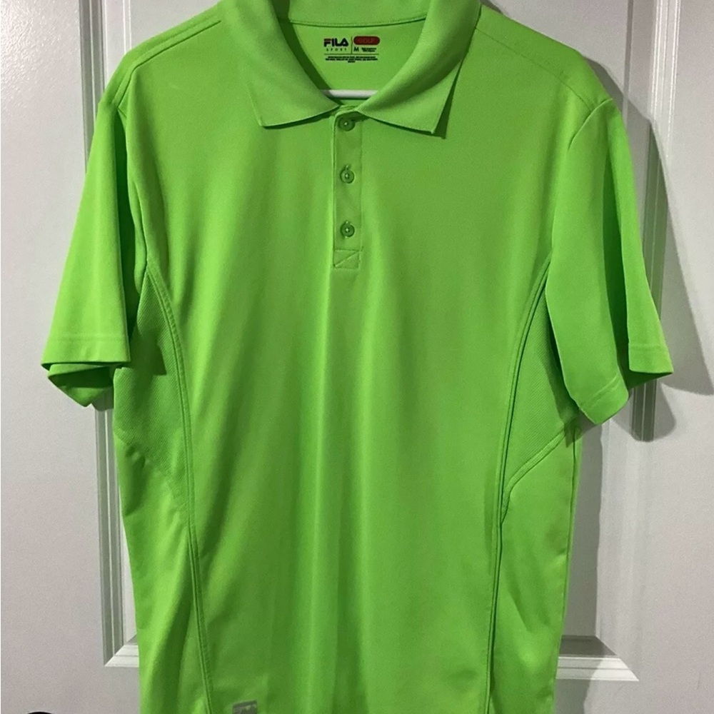 FILA Sport Golf Polo Shirt Mens Size Medium Neon Green Solid, Athletic Fit